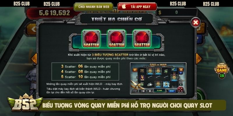 Biểu tượng vòng quay miễn phí hỗ trợ người chơi quay slot