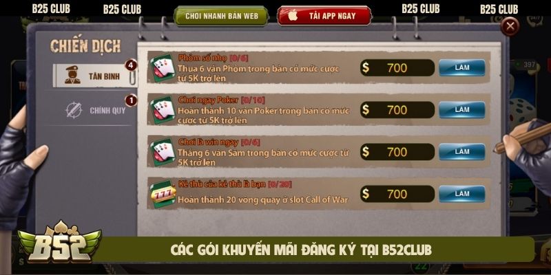 Các gói khuyến mãi đăng ký tại B52club