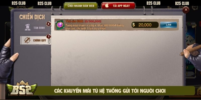 Các khuyến mãi từ hệ thống gửi tới người chơi