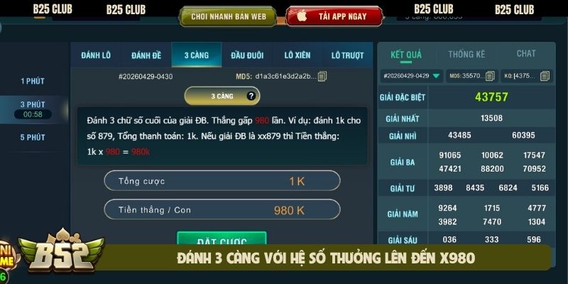 Đánh 3 càng với hệ số thưởng lên đến x980