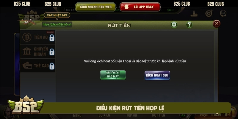 Điều kiện rút tiền hợp lệ