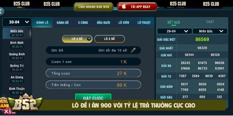 Lô đề 1 ăn 900 với tỷ lệ trả thưởng cực cao