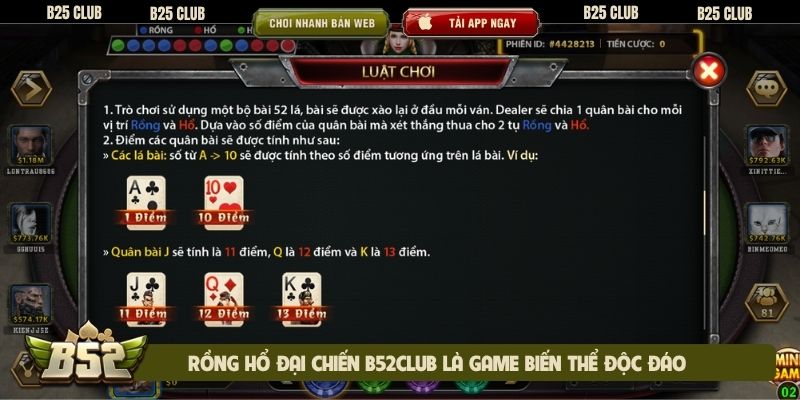 Rồng hổ đại chiến B52club là game biến thể độc đáo